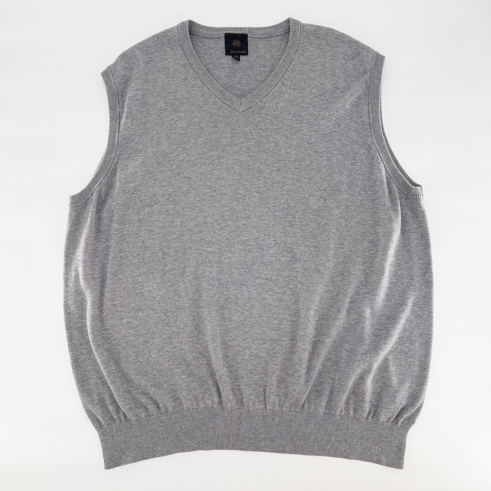 FX FUSION Mens Gray V Neck Sweater Vest Sleeveless Knit Pullover Size 2X Large